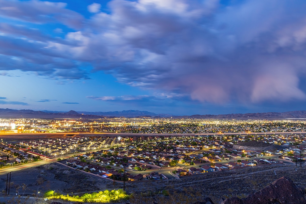 High angle night view of Henderson Cityscape at Nevada