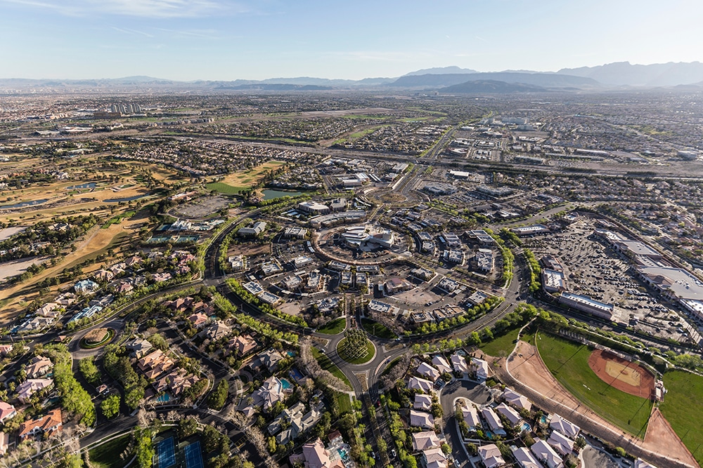 Aerial view of the Summerlin neighborhood in Las Vegas, Nevada.